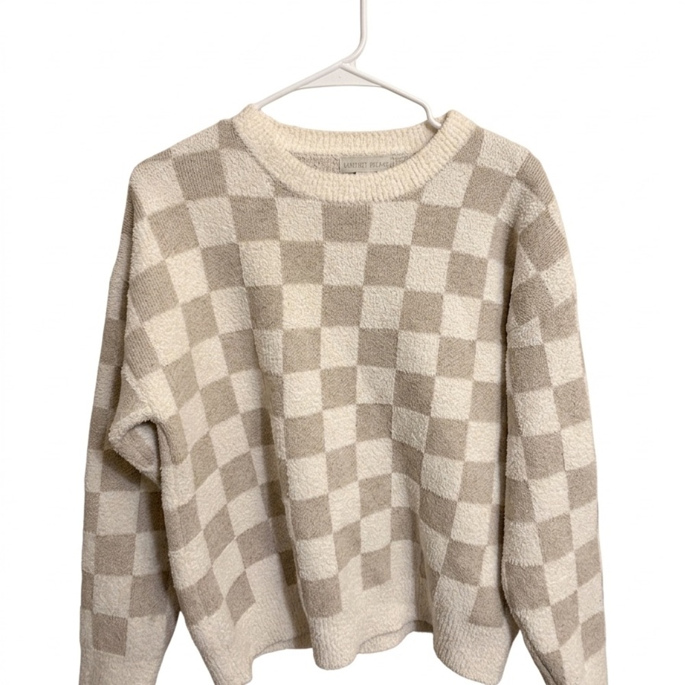 Barefoot Dreams CozyChic Cotton Checkered pullover sweater- oatmeal